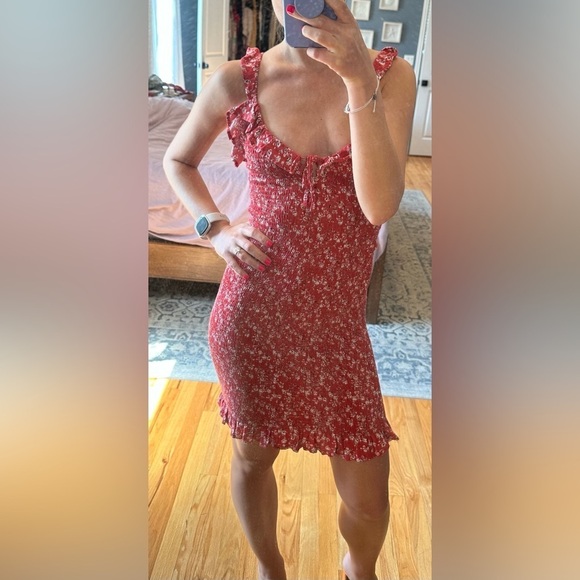 Japna Red Floral Ruffle Bodycon Mini Dress - Picture 2 of 8